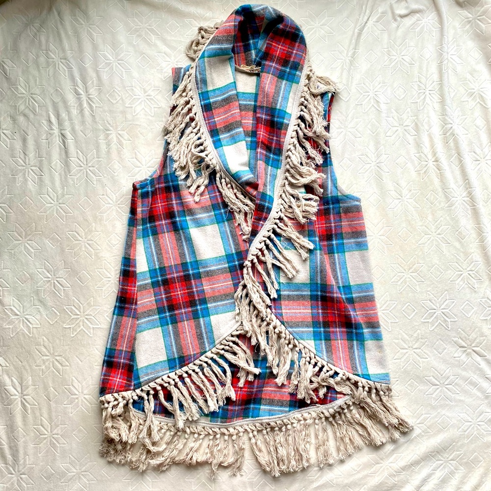 Sz L Entro Fringe Flannel Vest